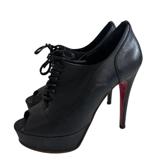 PARUOLO Black Leather Laceup Platform Heels Size 37 / US 7 - Picture 3 of 9